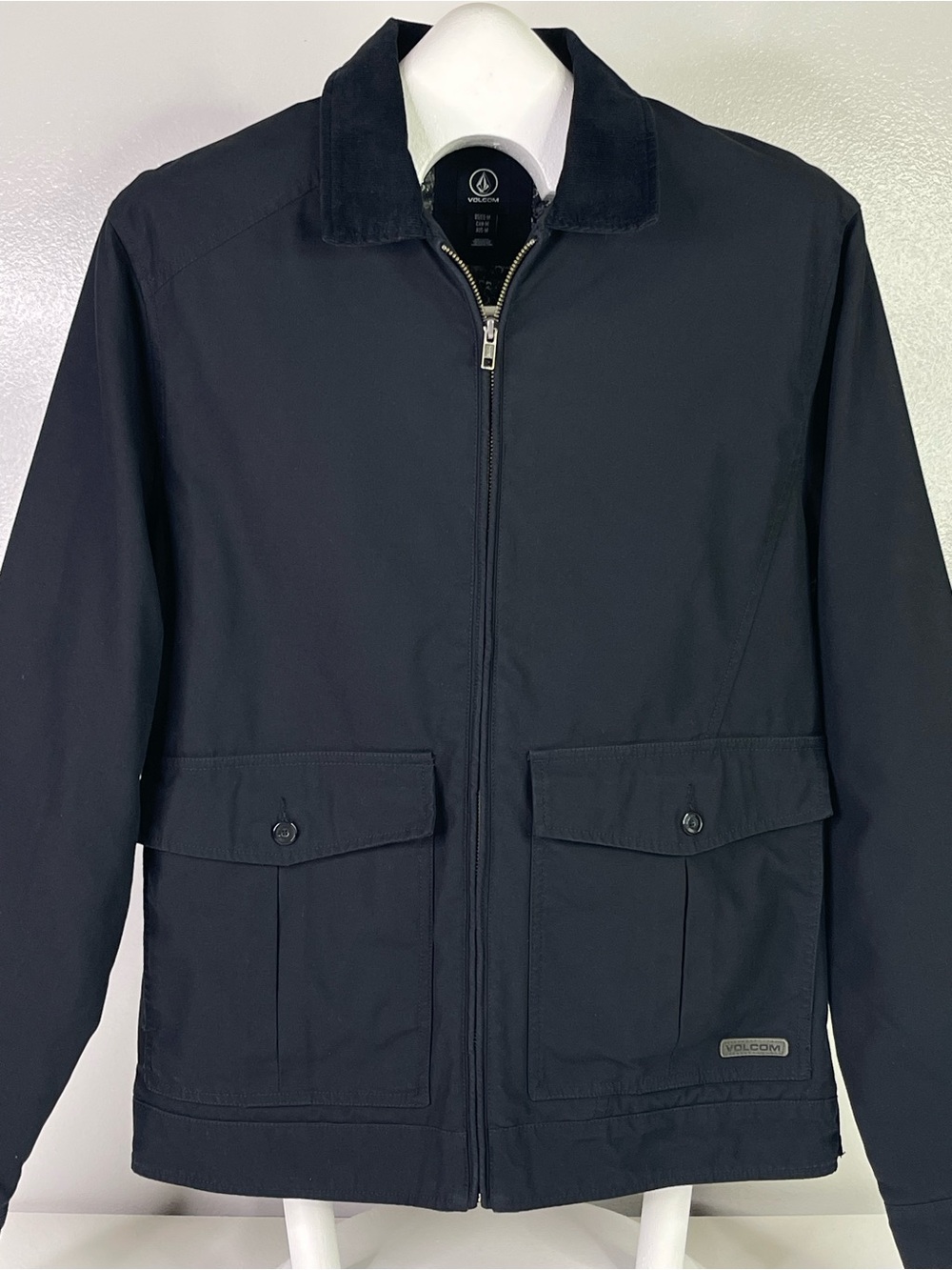 Volcom Men Black Full Zip Corduroy Collar Lightweight Jacket Size M